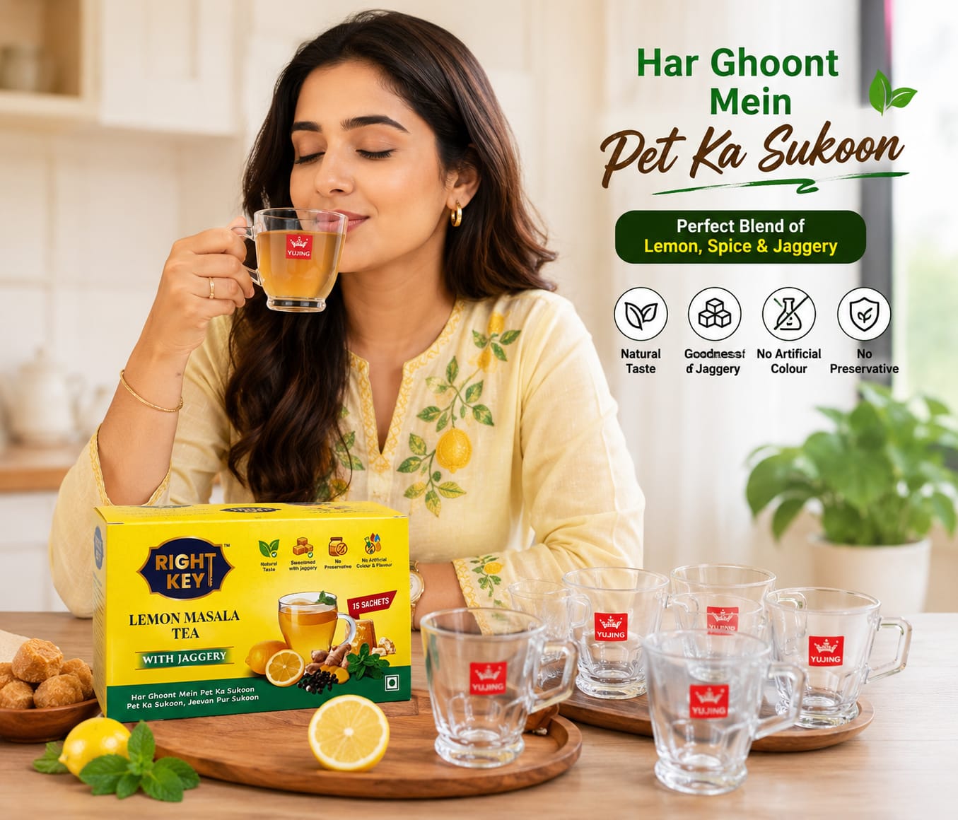 Premium Glass Tea Cup With Handle - 100 ML