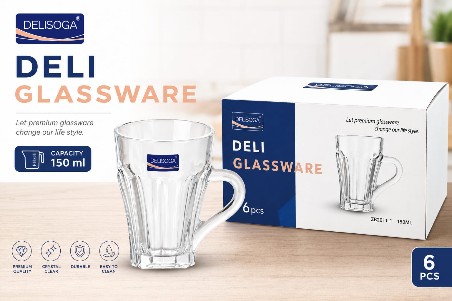 Premium Glass Tea Cup With Handle - 150 ML