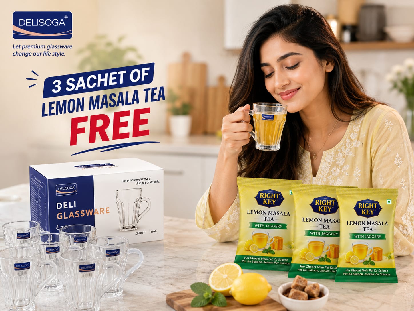 Premium Glass Tea Cup With Handle - 150 ML