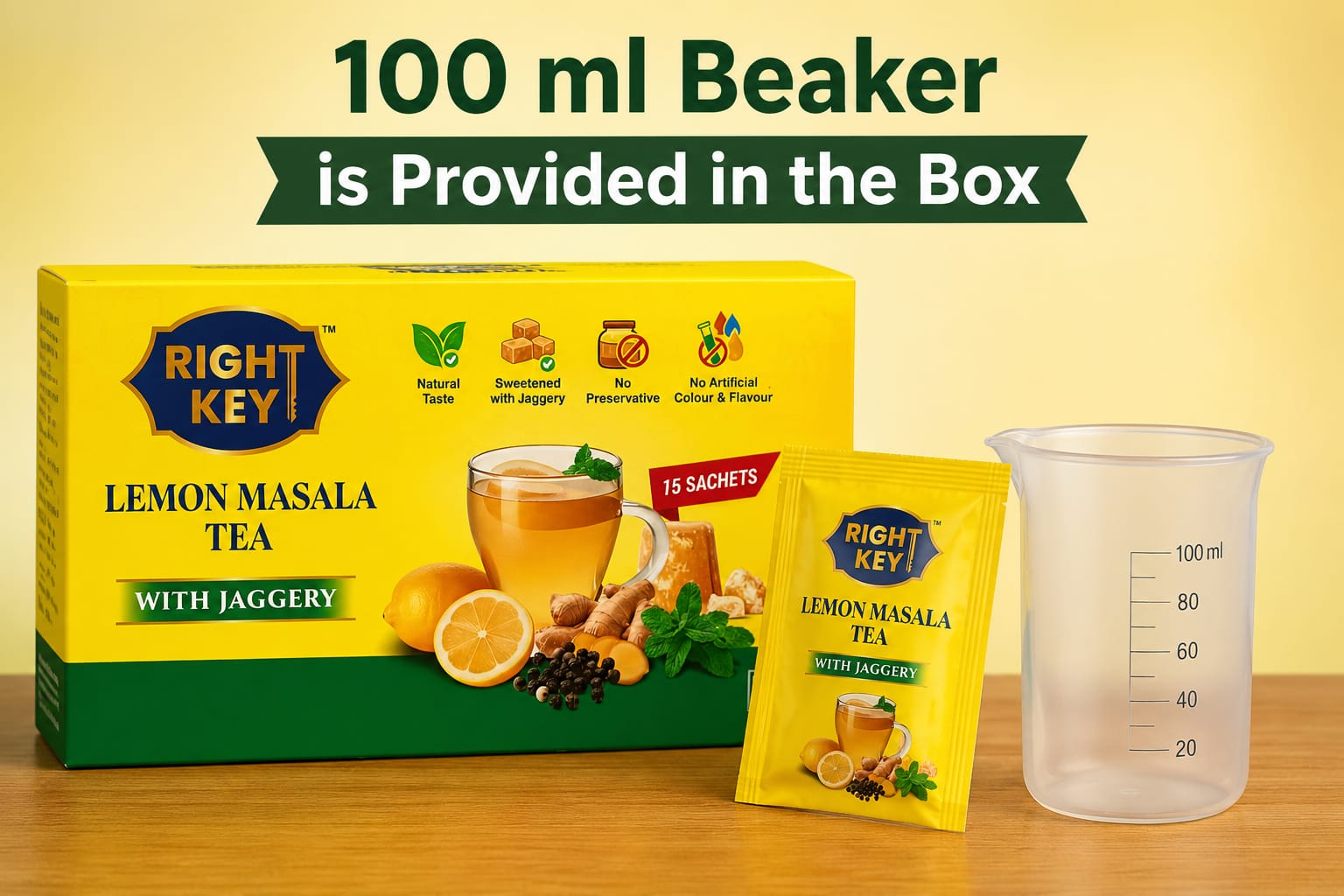 RIGHT KEY Lemon Masala Tea with Jaggery 100 ml Measuring Beaker Included