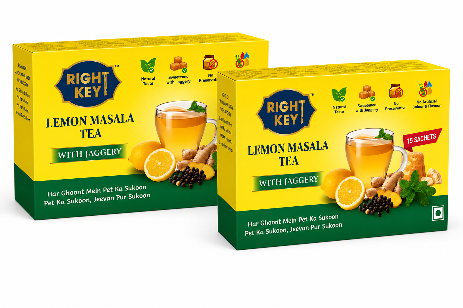 RIGHT KEY Lemon Masala Tea with Jaggery 30 Sachets Front Pack