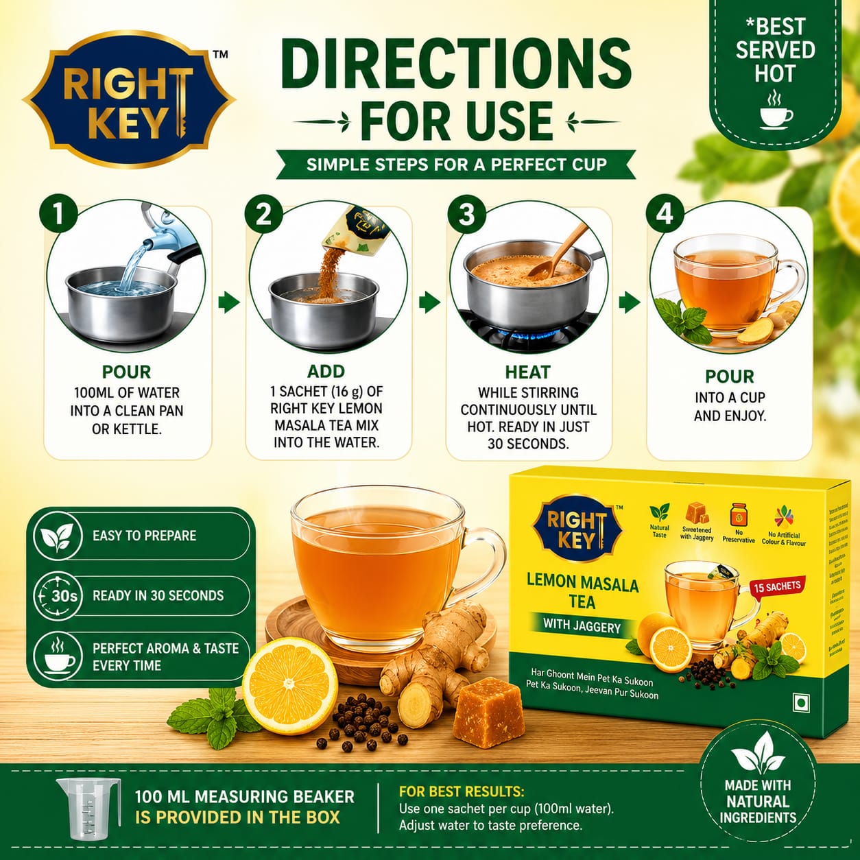 How to Prepare RIGHT KEY Lemon Masala Tea with Jaggery in 30 Seconds